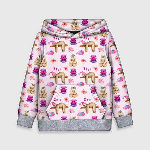 Детская толстовка Сонный ленивец с подушками / 3D-Меланж – фото 1