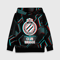 Толстовка-худи детская Club Brugge FC в стиле glitch на темном фоне, цвет: 3D-черный