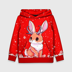 Толстовка-худи детская Кролик олень - кролик с рожками, цвет: 3D-красный