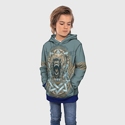 Толстовка-худи детская Голова медведя-викинга, цвет: 3D-синий — фото 2