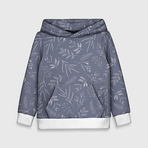 Детская толстовка Минималистичный растительный узор на серо-голубом / 3D-Белый – фото 1