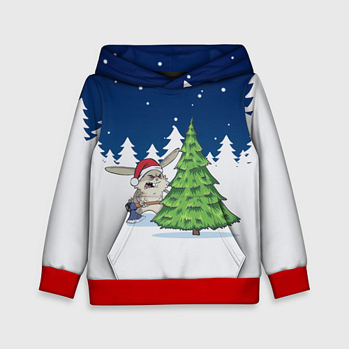 Детская толстовка Злой кролик и ёлка - 2023 / 3D-Красный – фото 1
