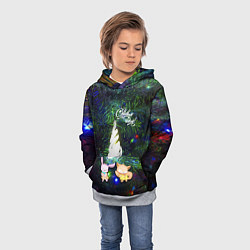 Толстовка-худи детская Новый год 2023 зайчик и лисёнок возле ёлочки, цвет: 3D-меланж — фото 2