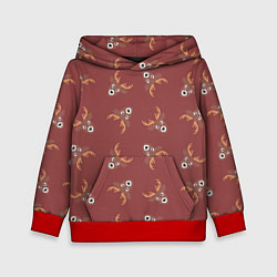 Толстовка-худи детская Эстетика: праздничные олени на бордовом фоне, цвет: 3D-красный