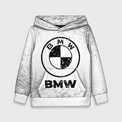 Толстовка-худи детская BMW с потертостями на светлом фоне, цвет: 3D-белый