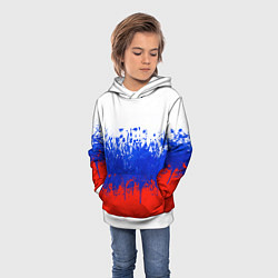 Толстовка-худи детская Флаг России с горизонтальными подтёками, цвет: 3D-белый — фото 2