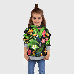 Толстовка-худи детская Тропический паттерн с туканом, цвет: 3D-меланж — фото 2