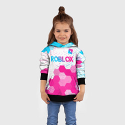 Толстовка-худи детская Roblox neon gradient style: символ сверху, цвет: 3D-черный — фото 2