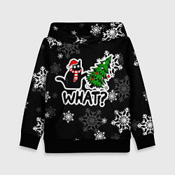 Толстовка-худи детская What котик роняет ёлку, цвет: 3D-черный