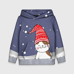 Толстовка-худи детская Котик в шапке, цвет: 3D-меланж