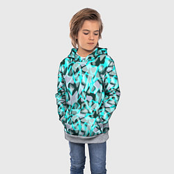 Толстовка-худи детская Пятнистый абстрактный узор серый с бирюзовыми лини, цвет: 3D-меланж — фото 2