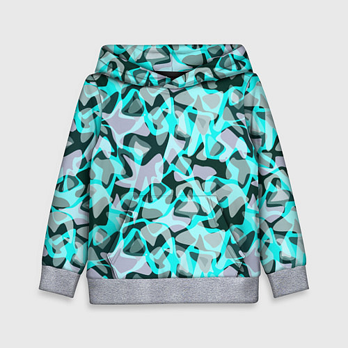 Детская толстовка Пятнистый абстрактный узор серый с бирюзовыми лини / 3D-Меланж – фото 1
