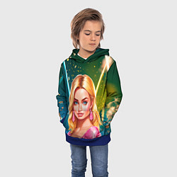 Толстовка-худи детская Нейросеть - Барби Марго Робби аниме, цвет: 3D-синий — фото 2