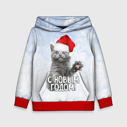Толстовка-худи детская С Новым годом - котик, цвет: 3D-красный