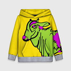 Толстовка-худи детская Зеленая корова на желтом фоне, цвет: 3D-меланж
