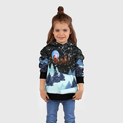 Толстовка-худи детская Санта на оленях в ночном небе, цвет: 3D-черный — фото 2