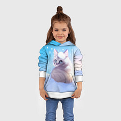 Толстовка-худи детская Заснеженный котик, цвет: 3D-белый — фото 2