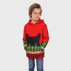 Толстовка-худи детская Котик: новогодний свитер, цвет: 3D-красный — фото 2