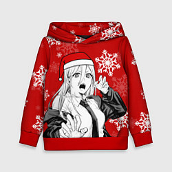 Толстовка-худи детская Пауэр в новогодней шапочке, цвет: 3D-красный