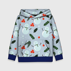 Толстовка-худи детская Снеговики и ягодки, цвет: 3D-синий