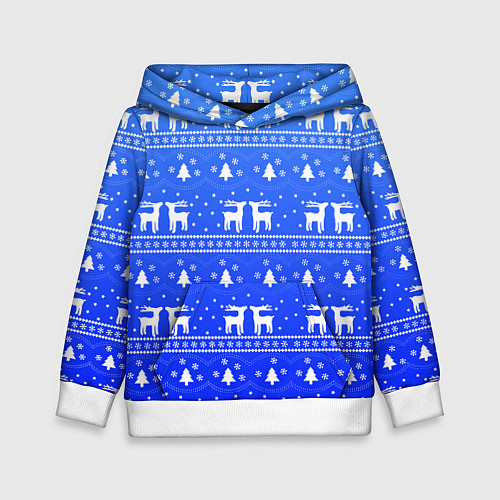 Детская толстовка Синий орнамент с оленями / 3D-Белый – фото 1