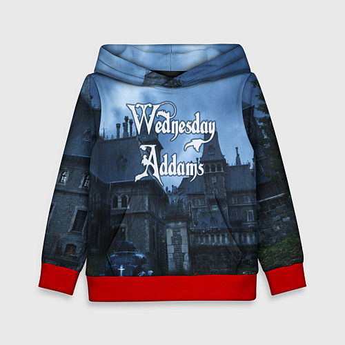 Детская толстовка Уэнсдэй Аддамс - замок / 3D-Красный – фото 1