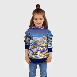 Толстовка-худи детская Рождественская деревня, цвет: 3D-синий — фото 2