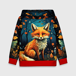 Толстовка-худи детская Лиса в Folk Art стиле, цвет: 3D-красный