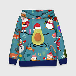 Толстовка-худи детская Новогодний авокадо, цвет: 3D-синий
