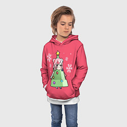 Толстовка-худи детская Аниме девочка в костюме ёлки, цвет: 3D-белый — фото 2