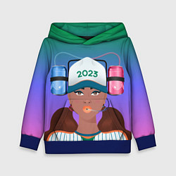 Толстовка-худи детская Девушка фанатик, цвет: 3D-синий