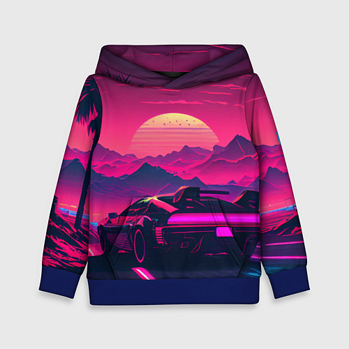 Детская толстовка Синтвейв закат с автомобилем / 3D-Синий – фото 1