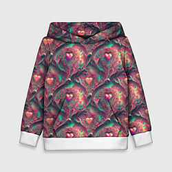 Толстовка-худи детская Паттерн сердца и узоры, цвет: 3D-белый