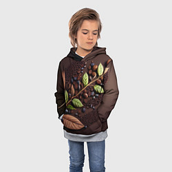 Толстовка-худи детская Кофейные зерна и листья чая, цвет: 3D-меланж — фото 2