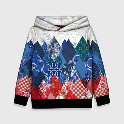 Толстовка-худи детская Флаг России в стиле пэчворк, цвет: 3D-черный