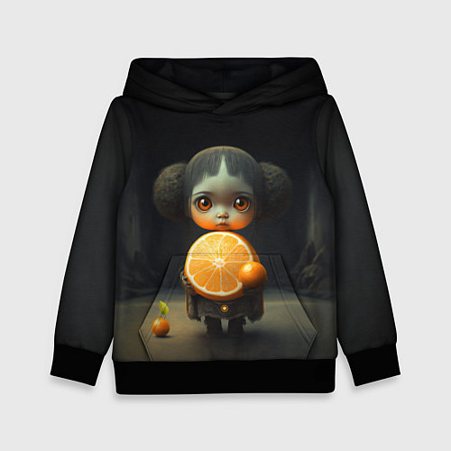 Детская толстовка Девочка с мандарином в руках / 3D-Черный – фото 1