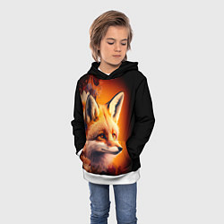 Толстовка-худи детская Огненно рыжая лиса в цветах, цвет: 3D-белый — фото 2