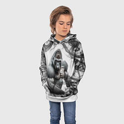 Толстовка-худи детская Накаченная горилла, цвет: 3D-белый — фото 2