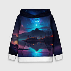 Толстовка-худи детская Ночное небо, пейзаж, цвет: 3D-белый