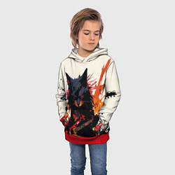Толстовка-худи детская Black rocker cat on a light background - C-Cats co, цвет: 3D-красный — фото 2