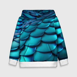 Толстовка-худи детская Чешуя бирюзовая металлик, цвет: 3D-белый