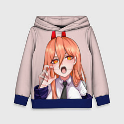 Толстовка-худи детская Человек - бензопила Пауэр с рогами, цвет: 3D-синий