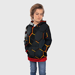 Толстовка-худи детская Плиты стиль соты киберпанк, цвет: 3D-красный — фото 2