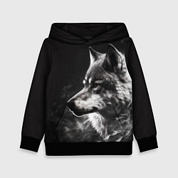 Толстовка-худи детская Волк в белом дыму, цвет: 3D-черный