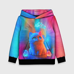 Толстовка-худи детская Милый котенок - тай-дай, цвет: 3D-черный