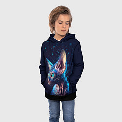 Толстовка-худи детская Кот сфинкс и искорки, цвет: 3D-черный — фото 2