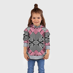 Толстовка-худи детская Геометрический розово-черный с белым узор, цвет: 3D-меланж — фото 2