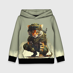 Толстовка-худи детская Милитари тигр, цвет: 3D-черный