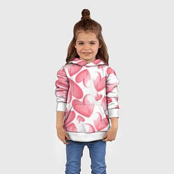 Толстовка-худи детская Розовые акварельные сердца - паттерн, цвет: 3D-белый — фото 2