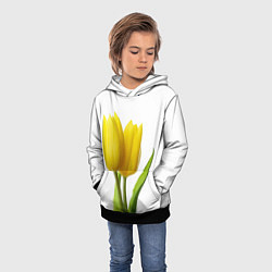 Толстовка-худи детская Желтые тюльпаны на белом, цвет: 3D-черный — фото 2